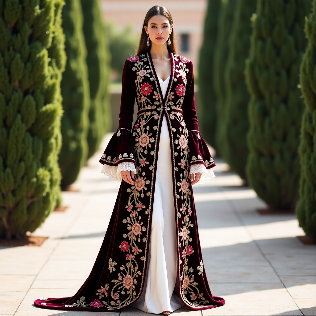 Regal Moroccan Botanical Scroll Gown