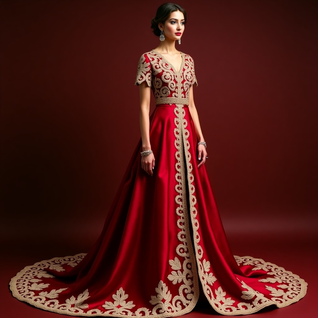 Exquisite Macedonian Floral Trail Dress