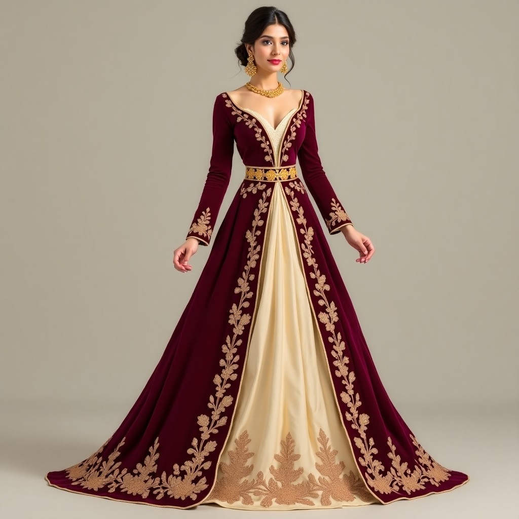 Majestic Macedonian Leaf Trail Gown