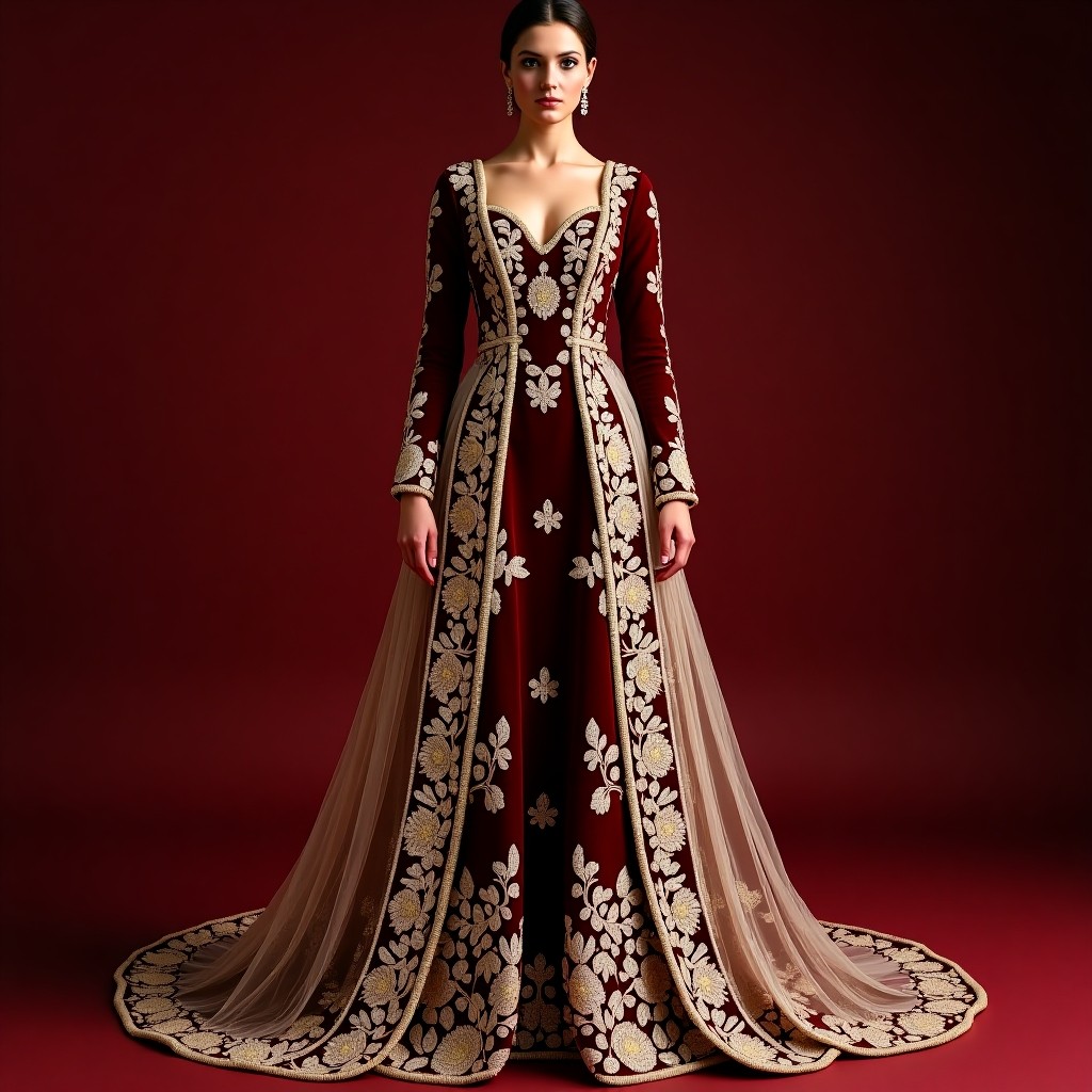 Elegant Macedonian Botanical Floral Gown