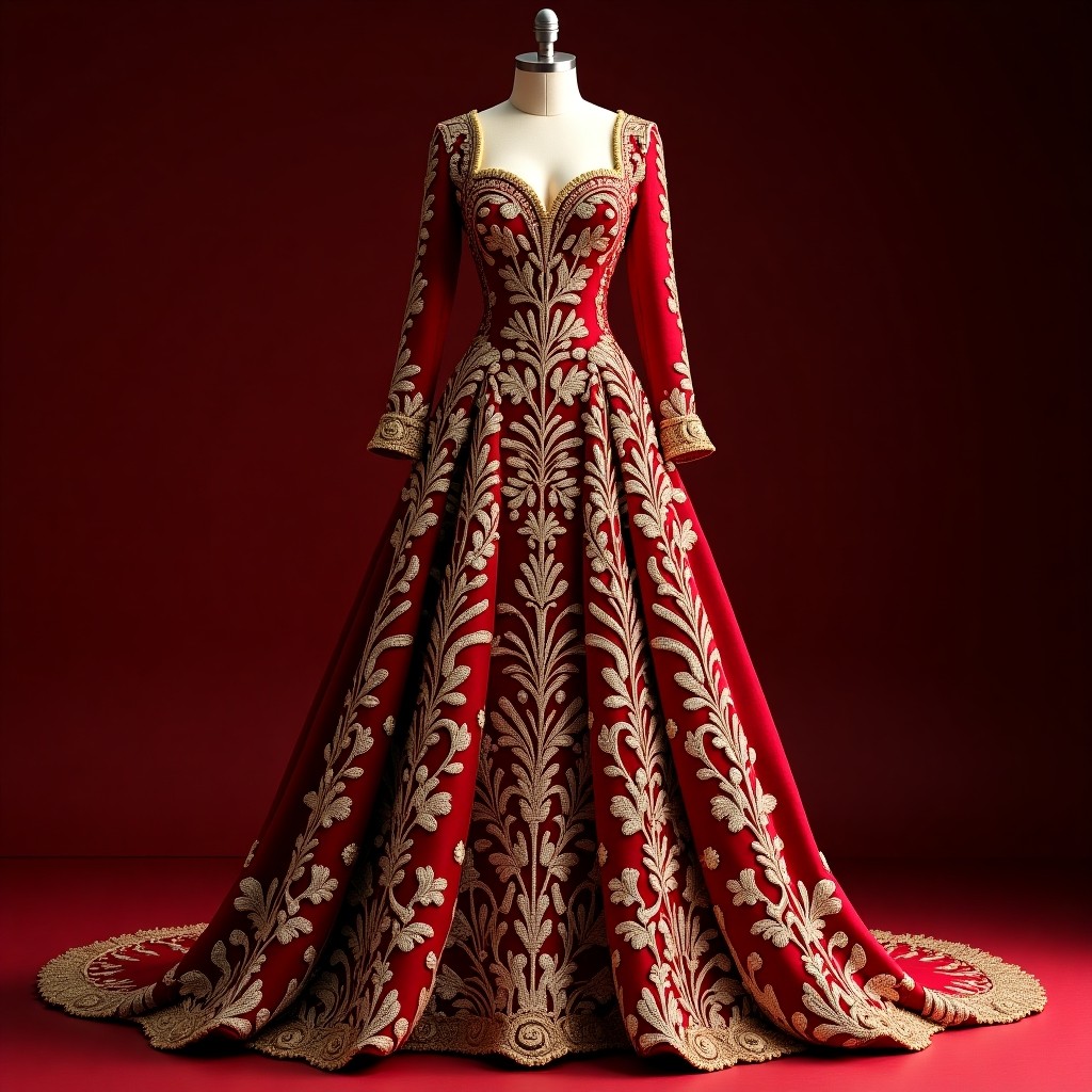 Elegant Vinework Embroidered Ball Gown