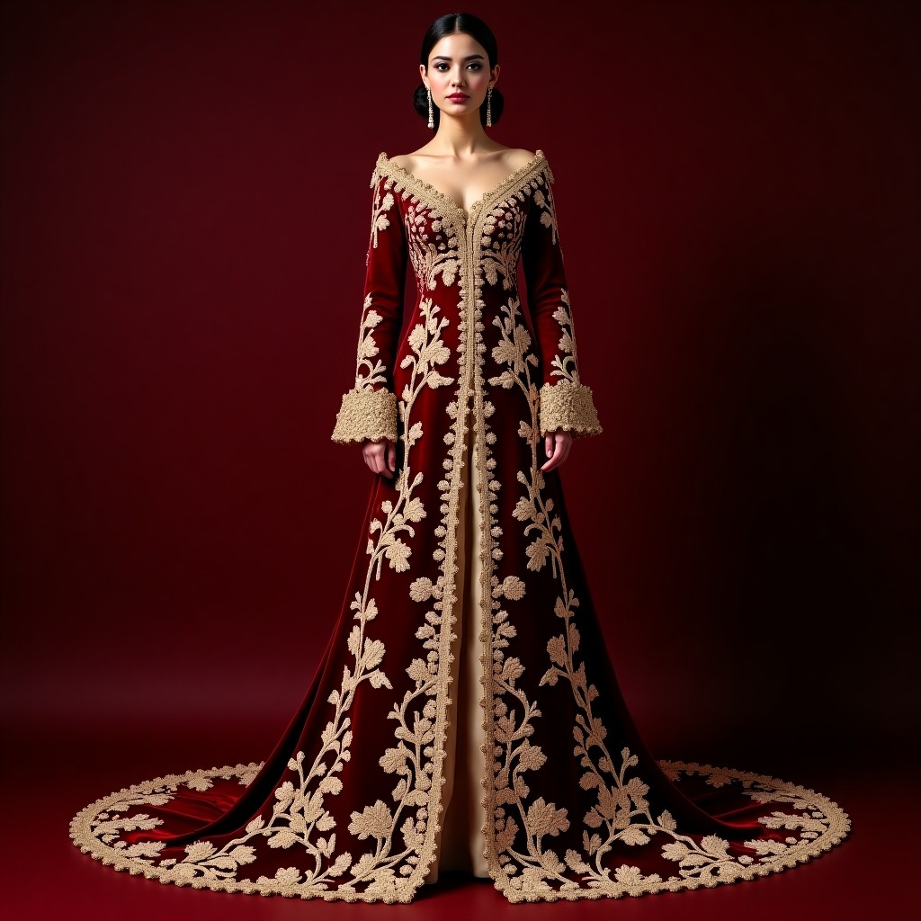 Elegant Floral Lacework Embroidered Ball Gown