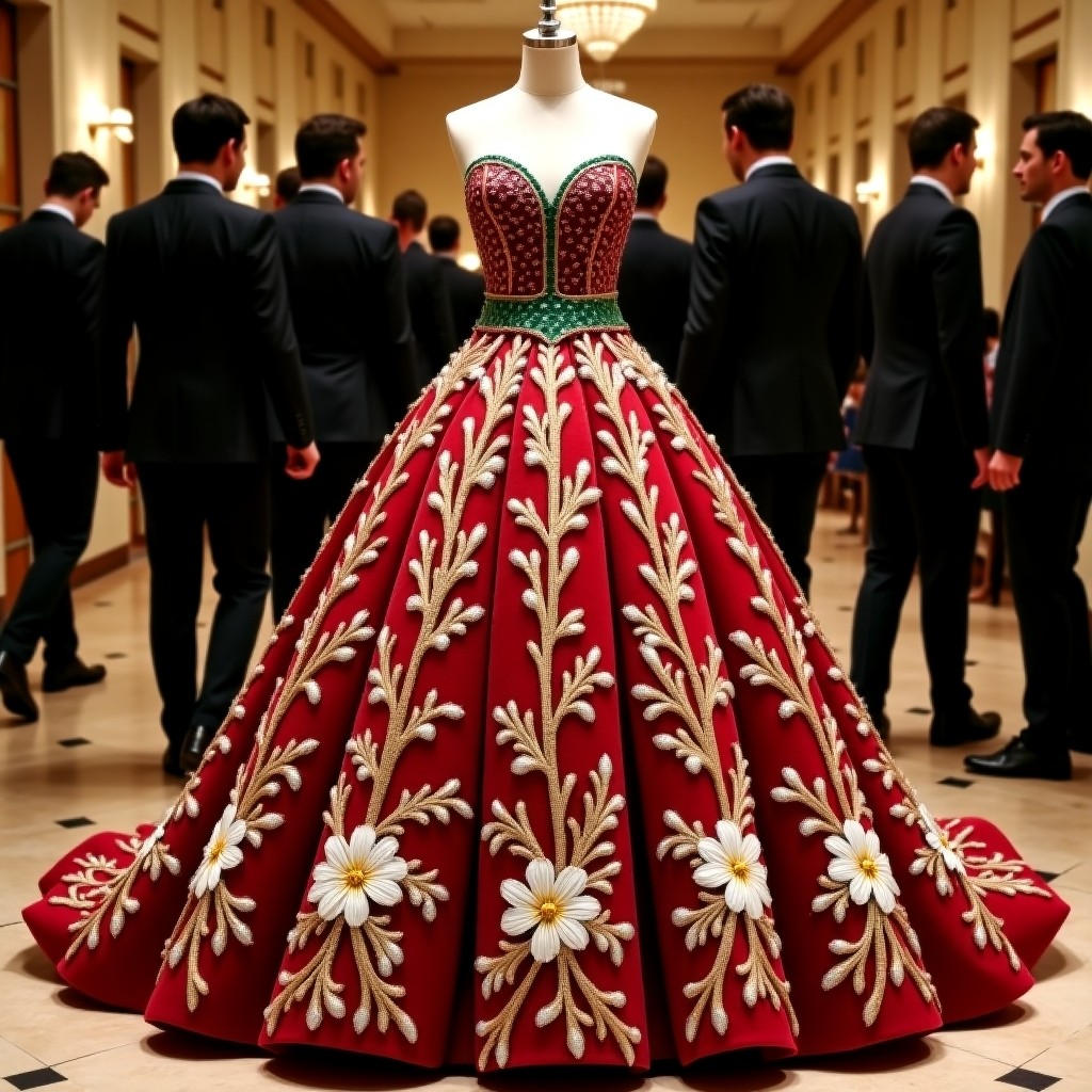 Royal Vine Motif Embroidered Ball Gown