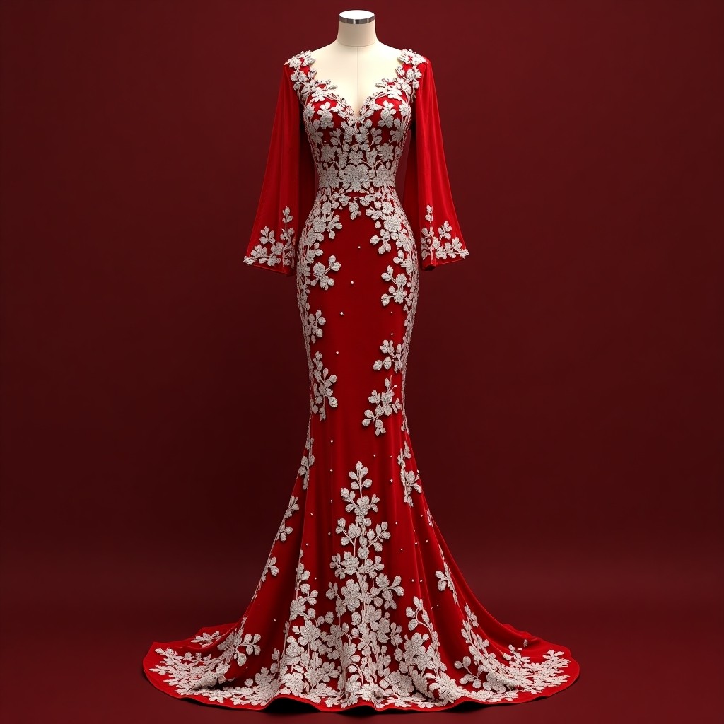 Luxury Floral Cascade Embroidered Ball Gown