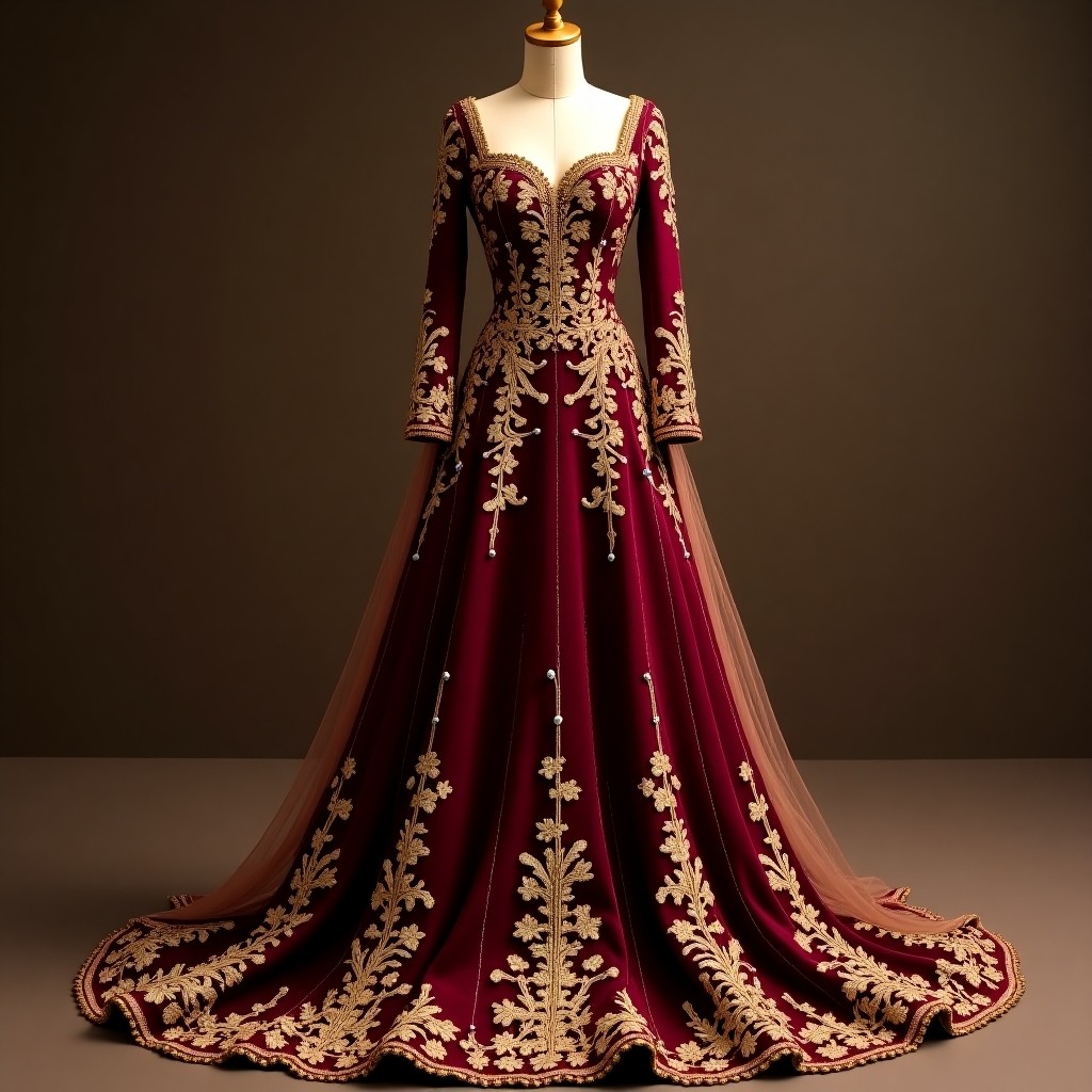Delicate Floral Scrollwork Evening Ball Gown
