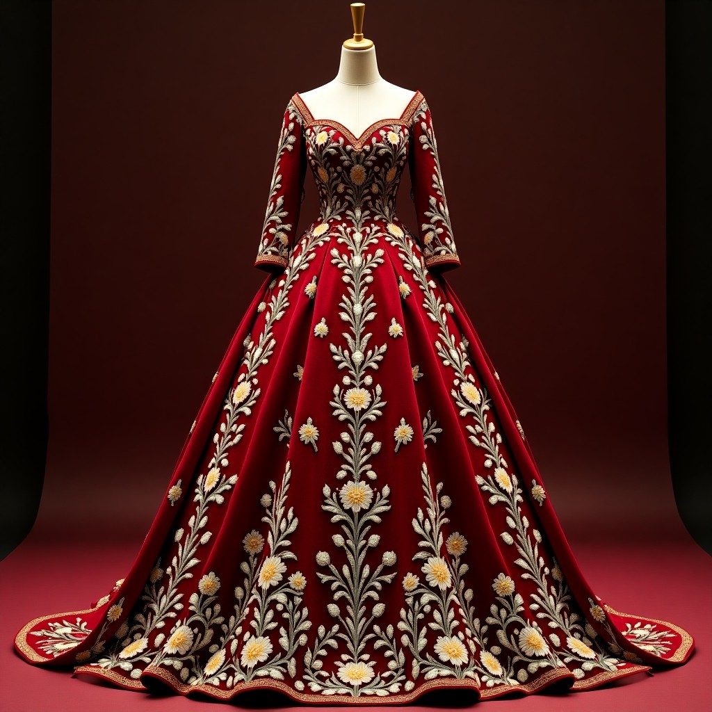 Ornate Floral Filigree Evening Ball Gown