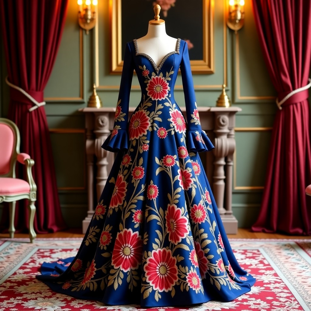 Luxurious Floral Scroll Heritage Ball Gown