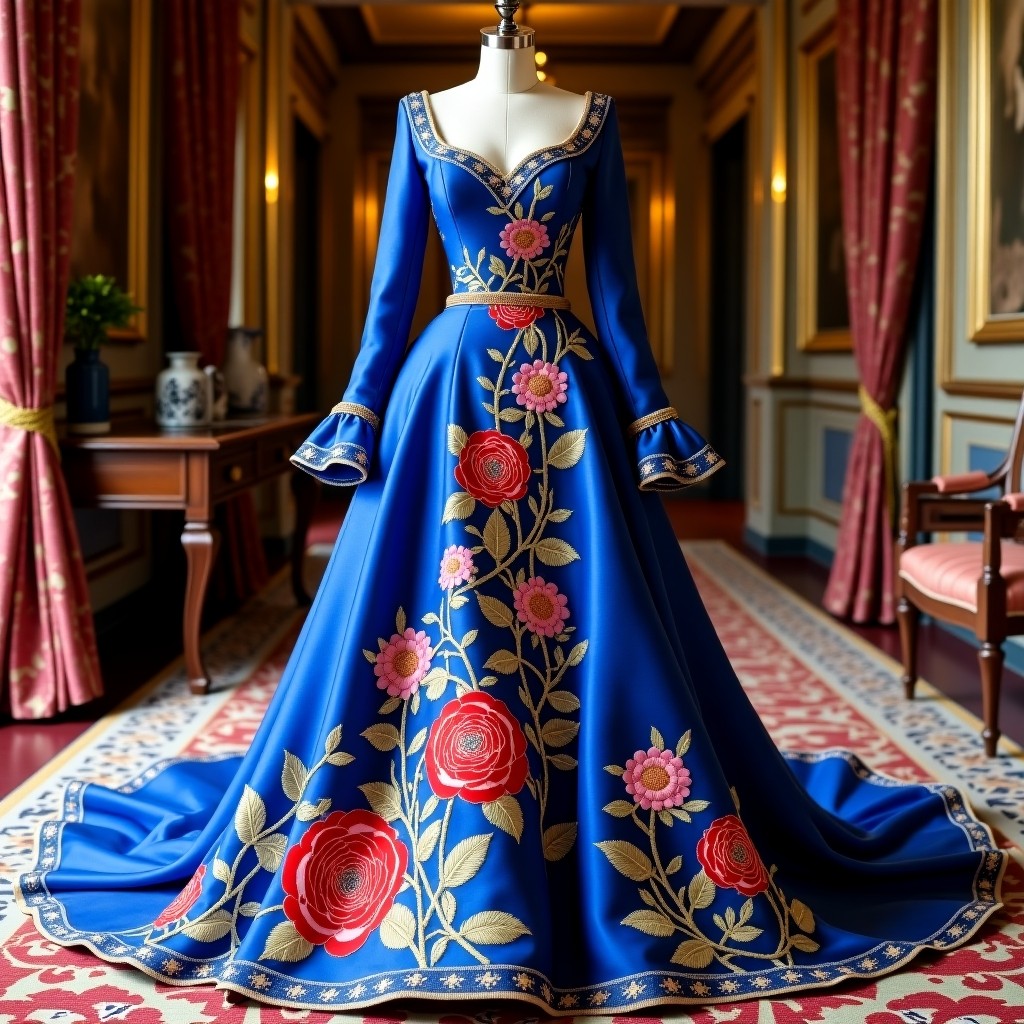Royal Floral Cascade Couture Ball Gown