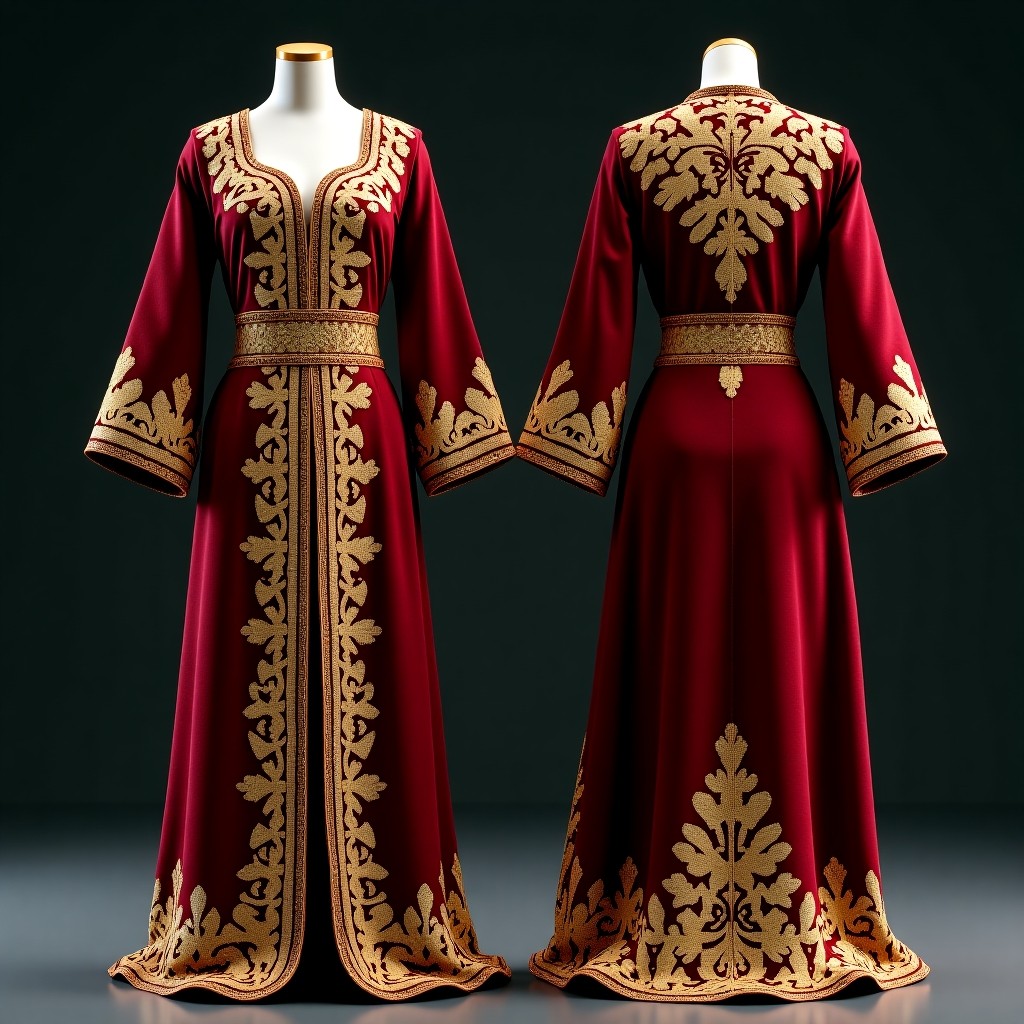 Luxury Long Women's Jacket with Embroidered Floral Scrollwork