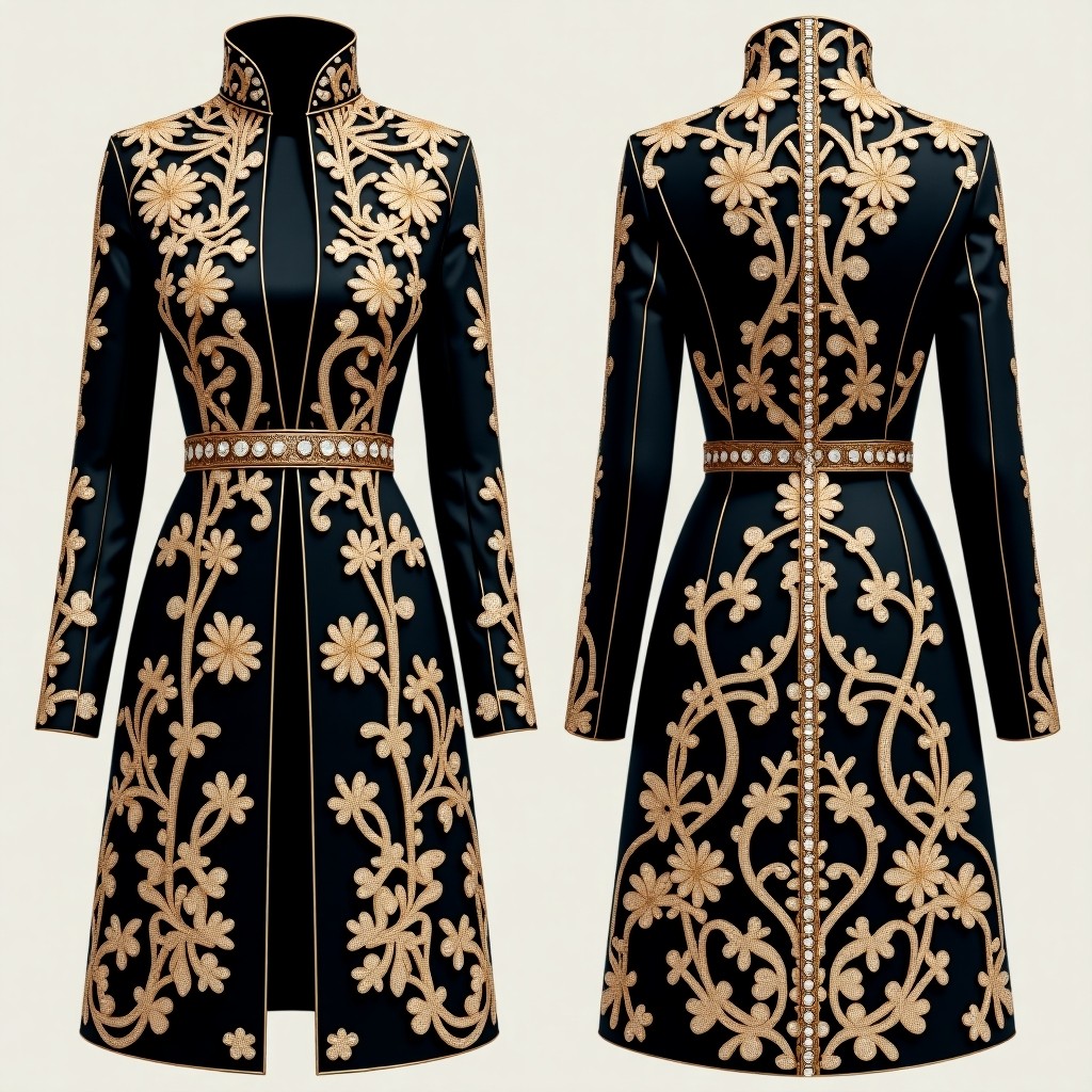 Women's Premium Jacket with Embroidered Floral Medallions