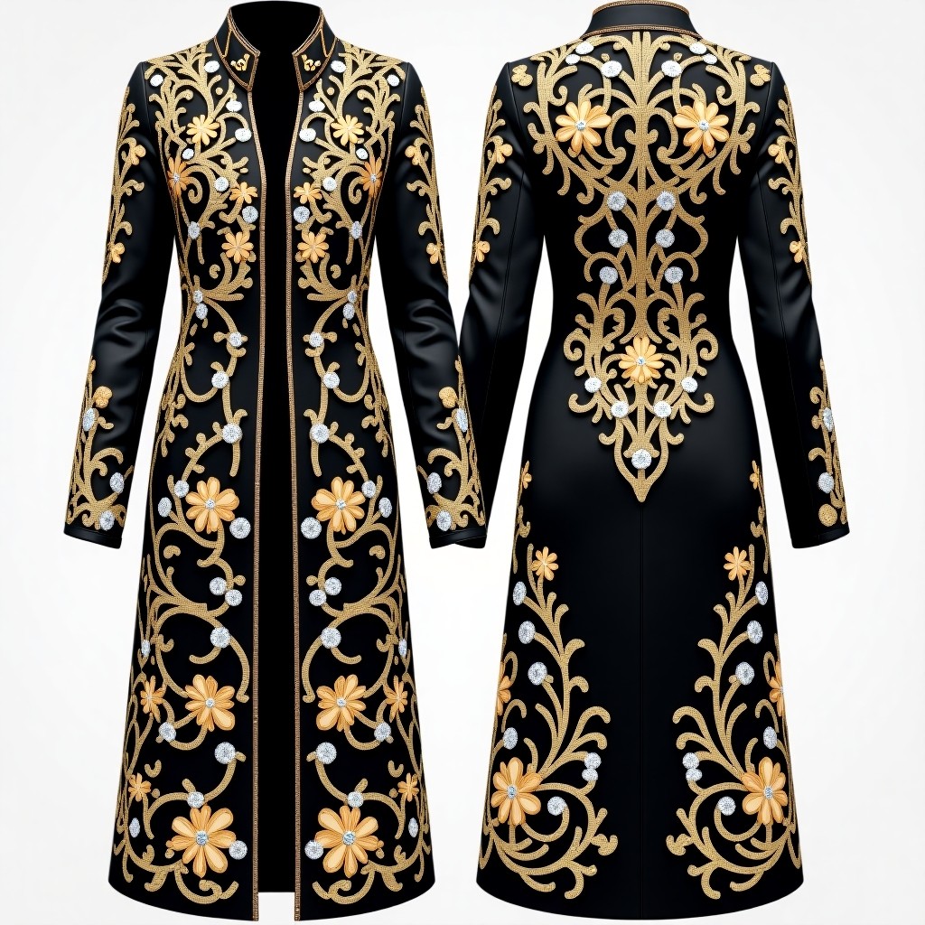 Women's Formal Jacket with Ornate Floral Panel Embroidery